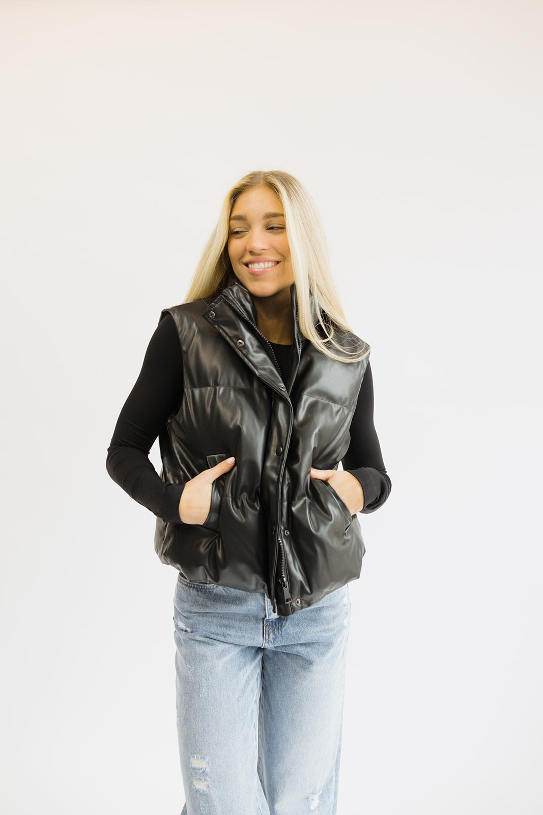 Street Chic Faux Leather Puffer Vest