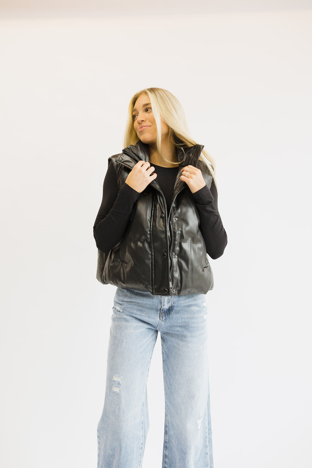Street Chic Faux Leather Puffer Vest