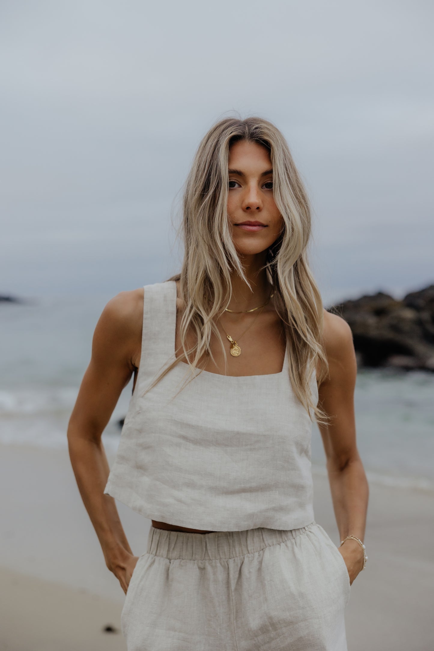 Sandy Linen Square Neck Top
