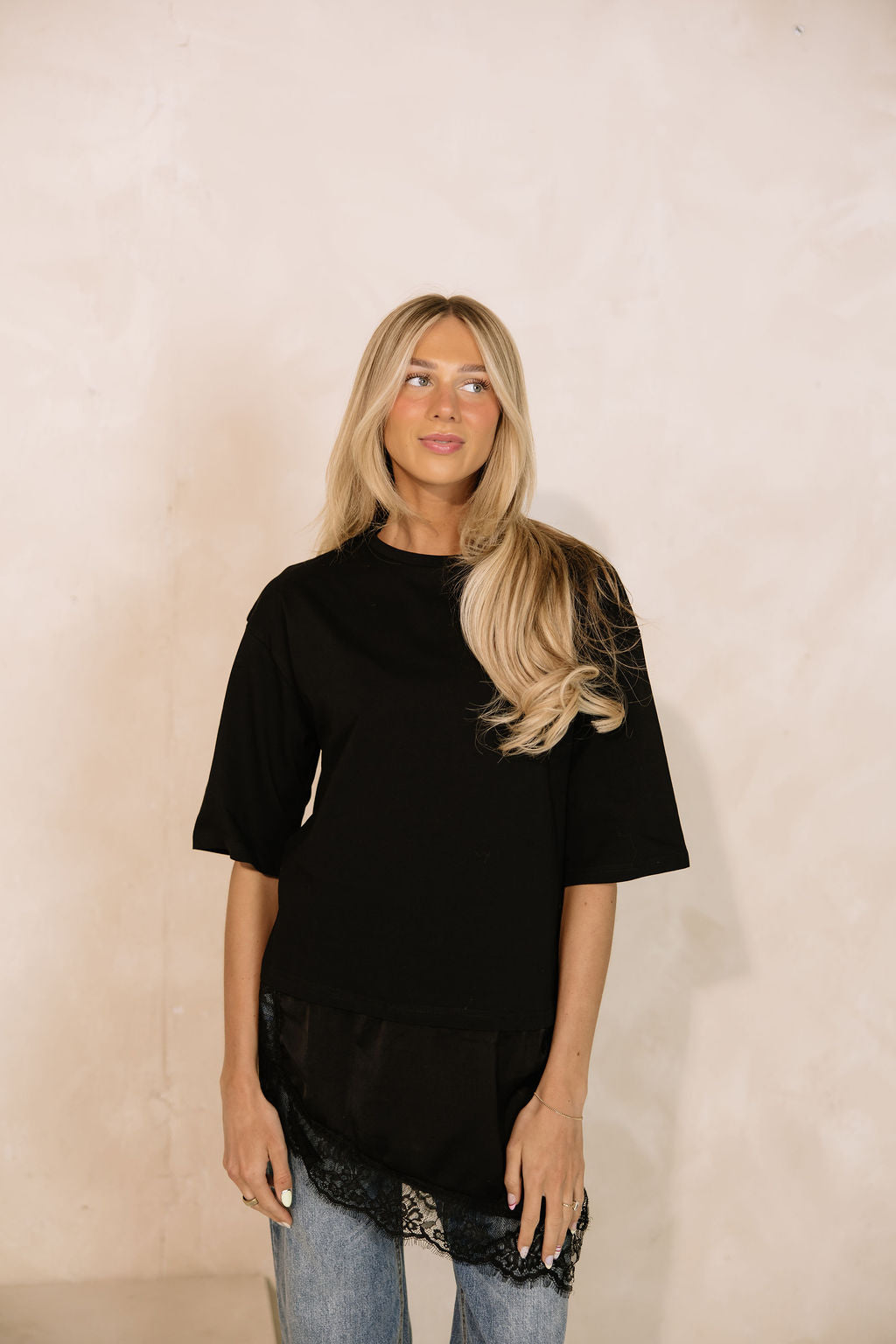 Goldie Combination Lace T-Shirt // Black