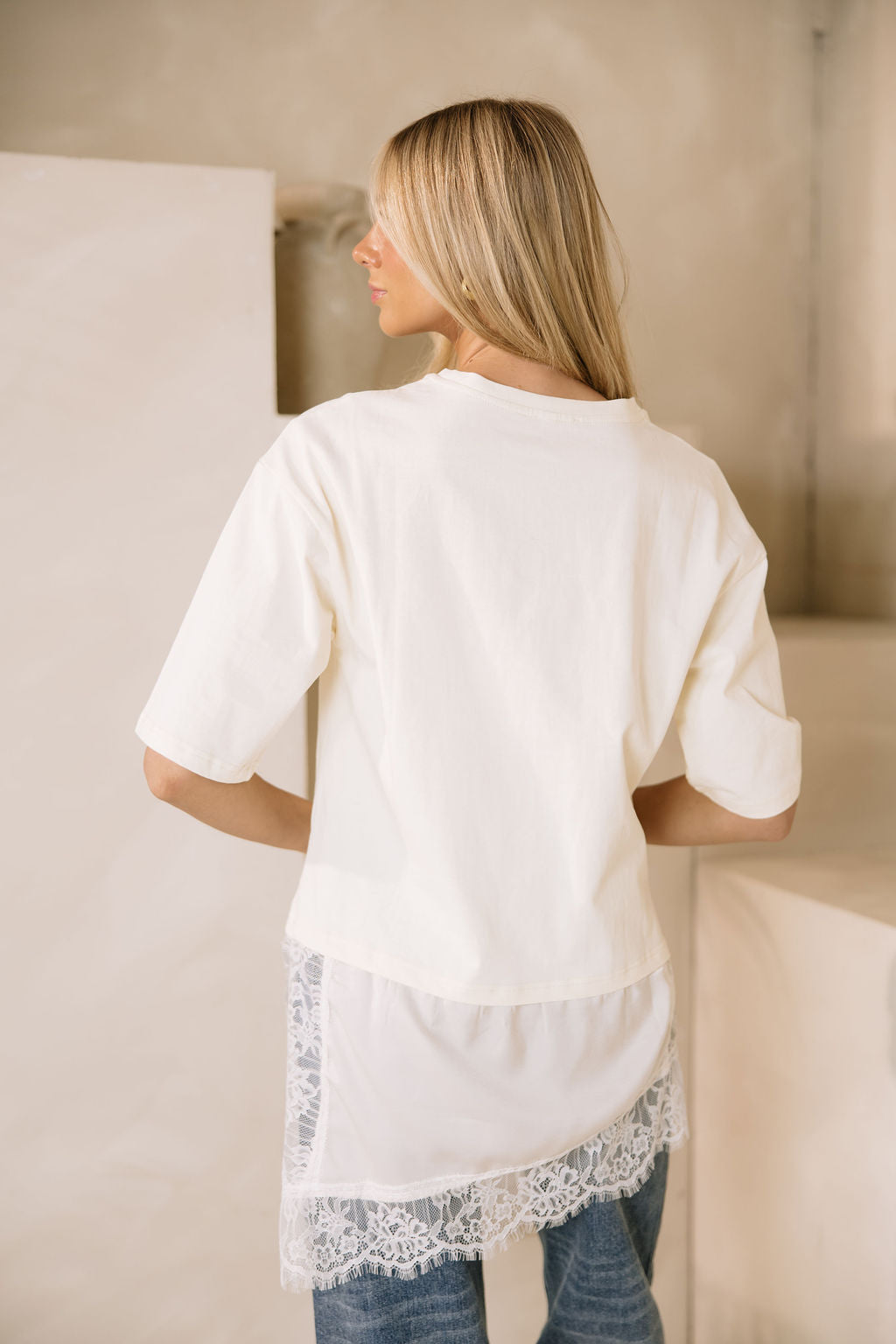 Goldie Combination Lace T-Shirt // Cream