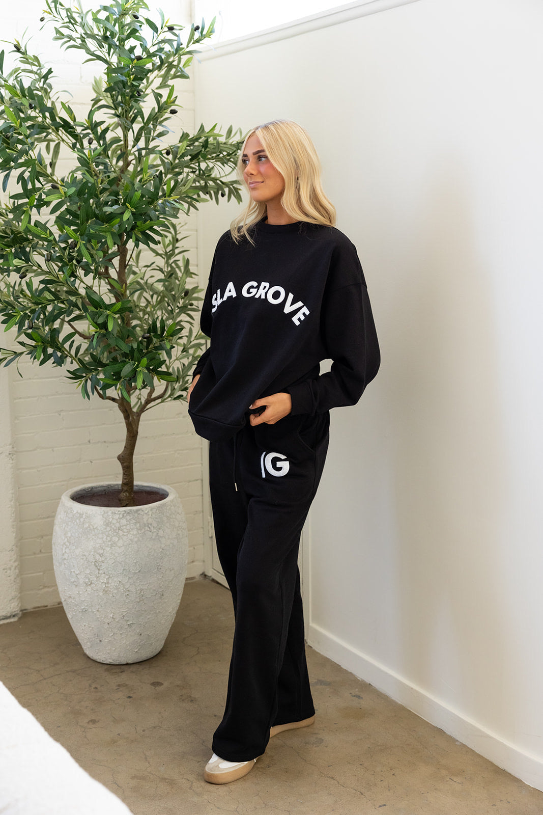 Isla Grove French Terry Wide Leg Pants // Black