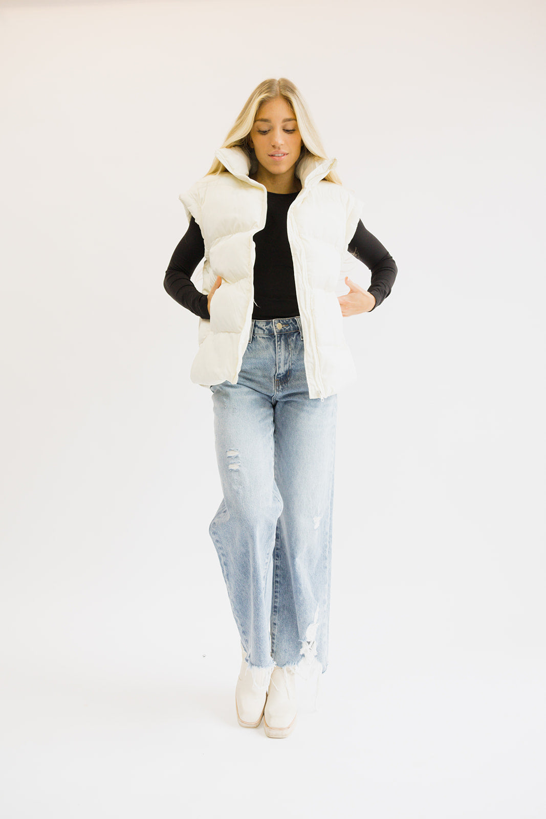 Ava Puffer Vest // Cream