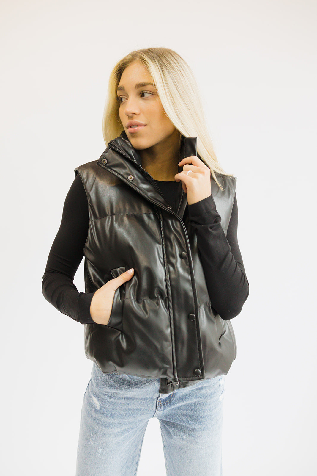 Street Chic Faux Leather Puffer Vest