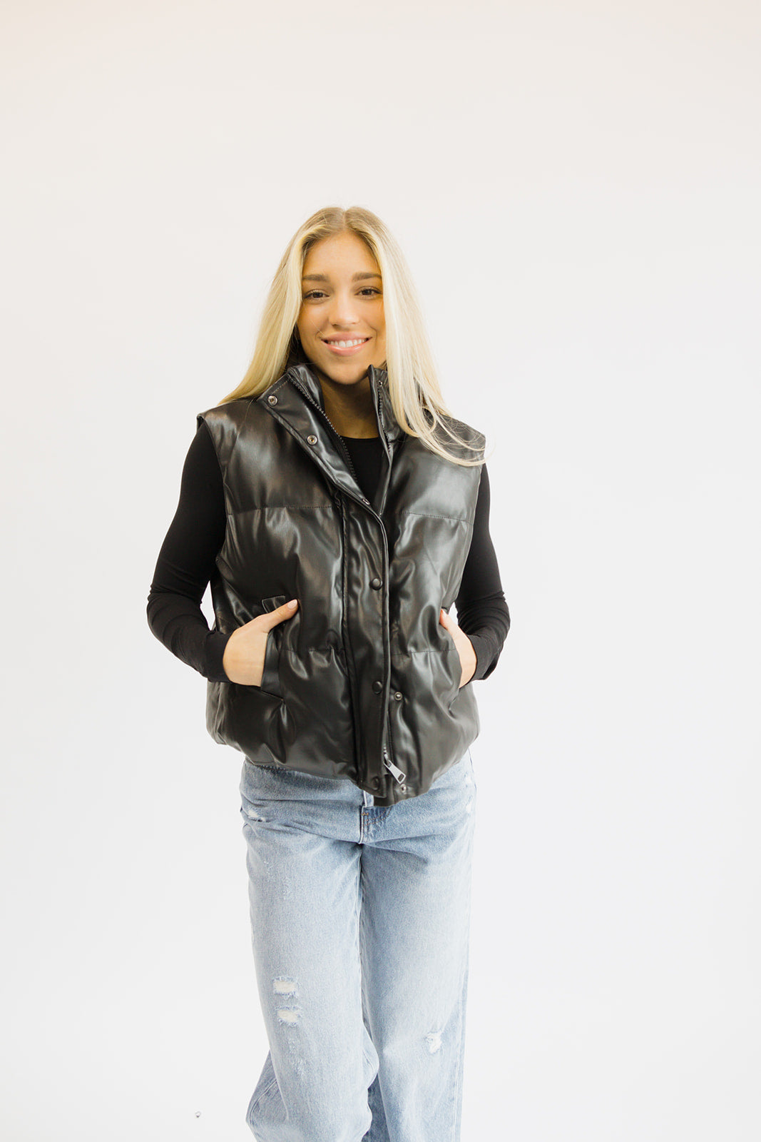 Street Chic Faux Leather Puffer Vest