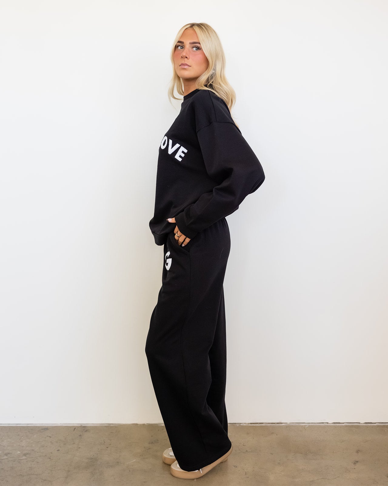 Isla Grove French Terry Wide Leg Pants // Black