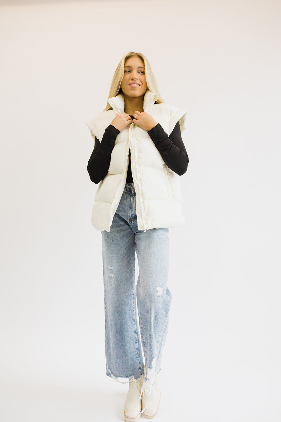 Ava Puffer Vest // Cream