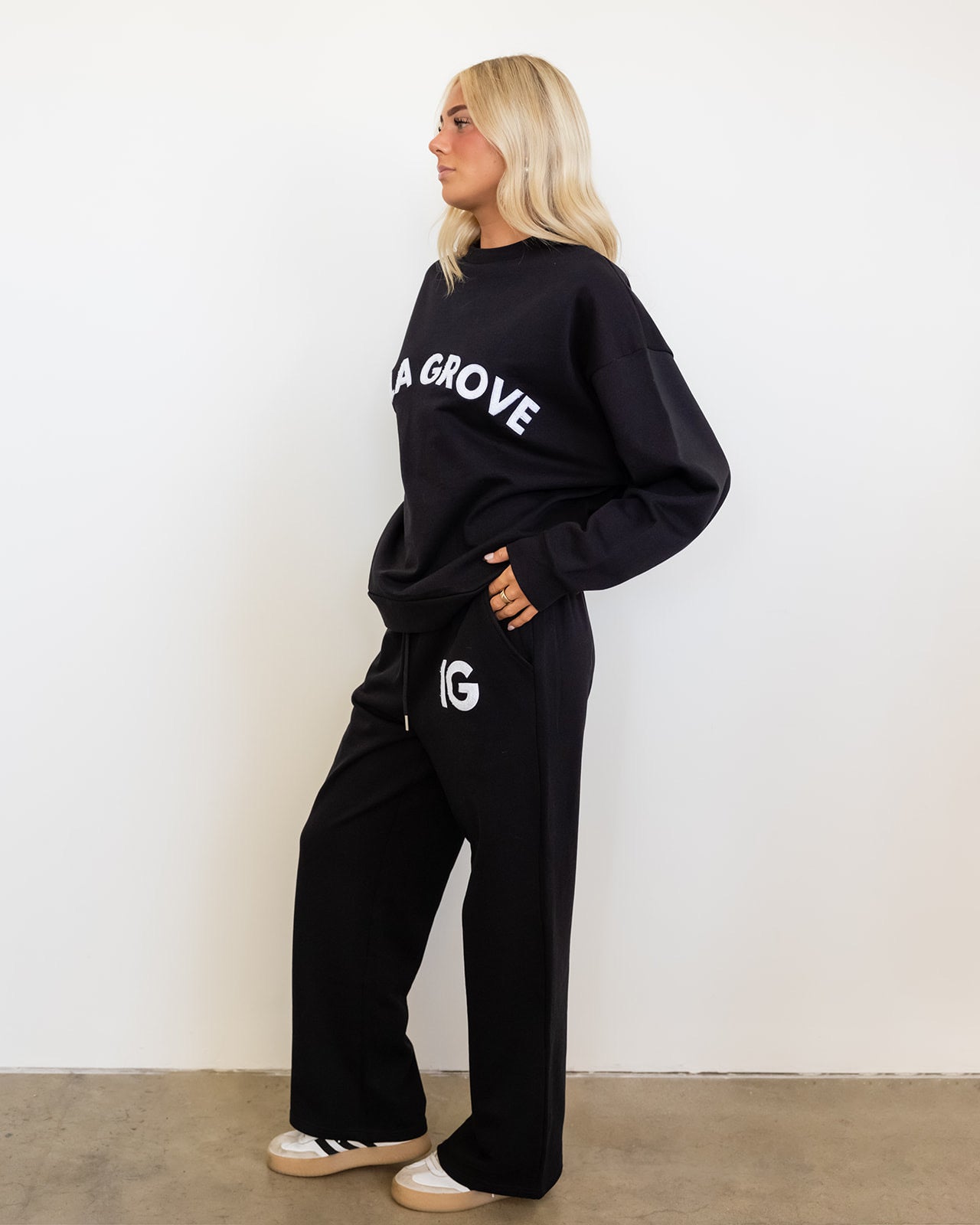 Isla Grove French Terry Wide Leg Pants // Black