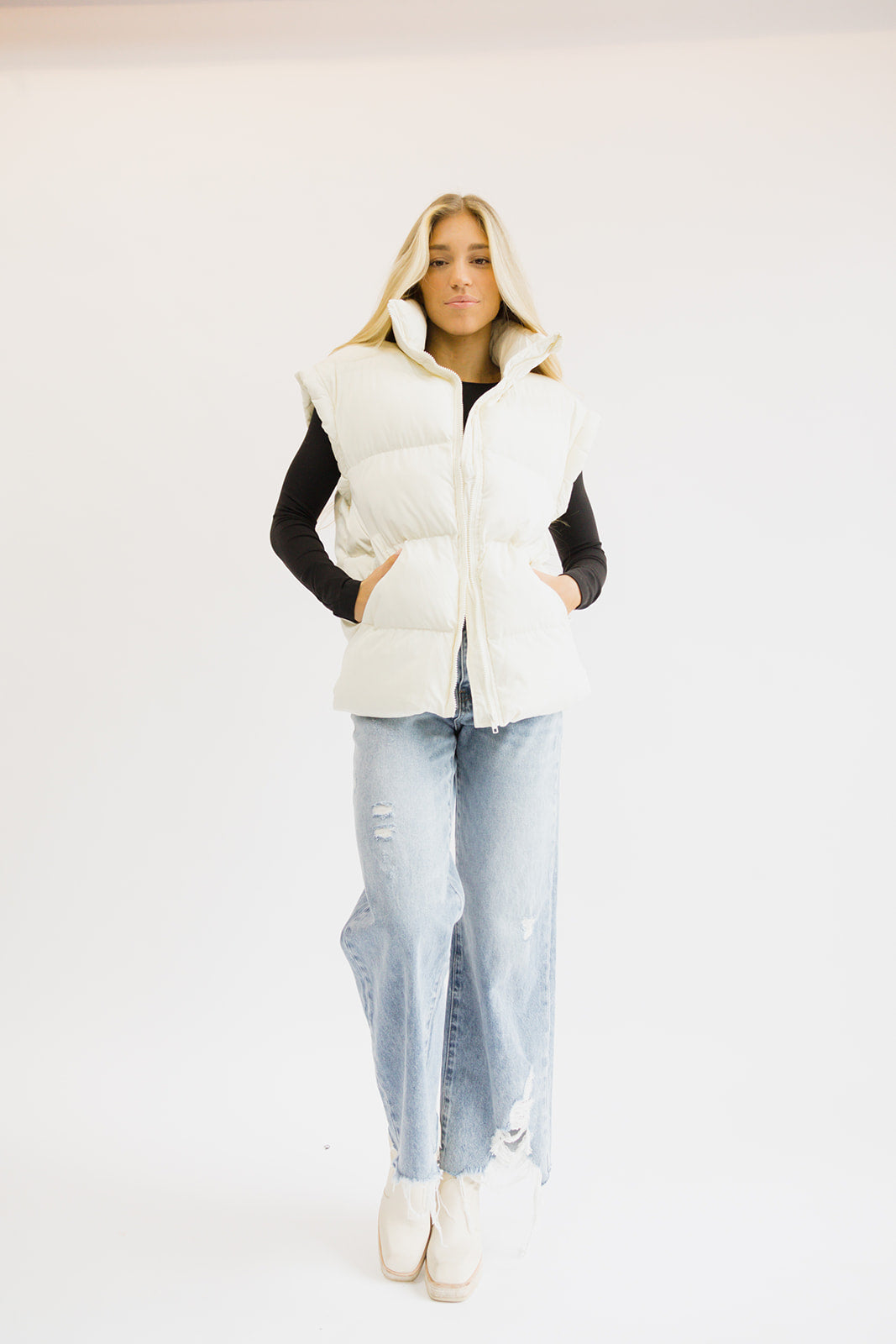 Ava Puffer Vest // Cream