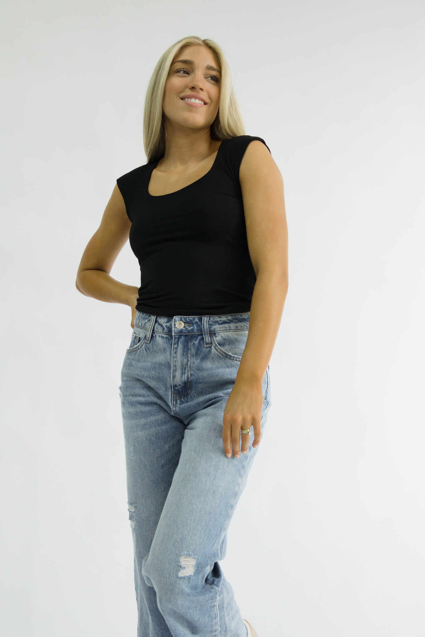 Clean Cap Sleeve Top // Black