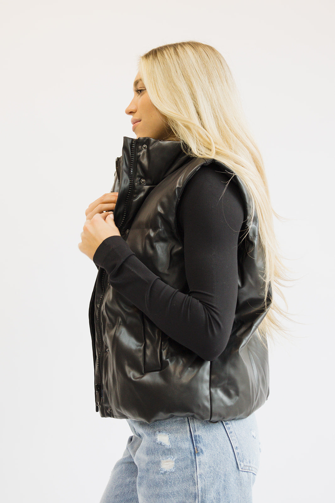 Street Chic Faux Leather Puffer Vest