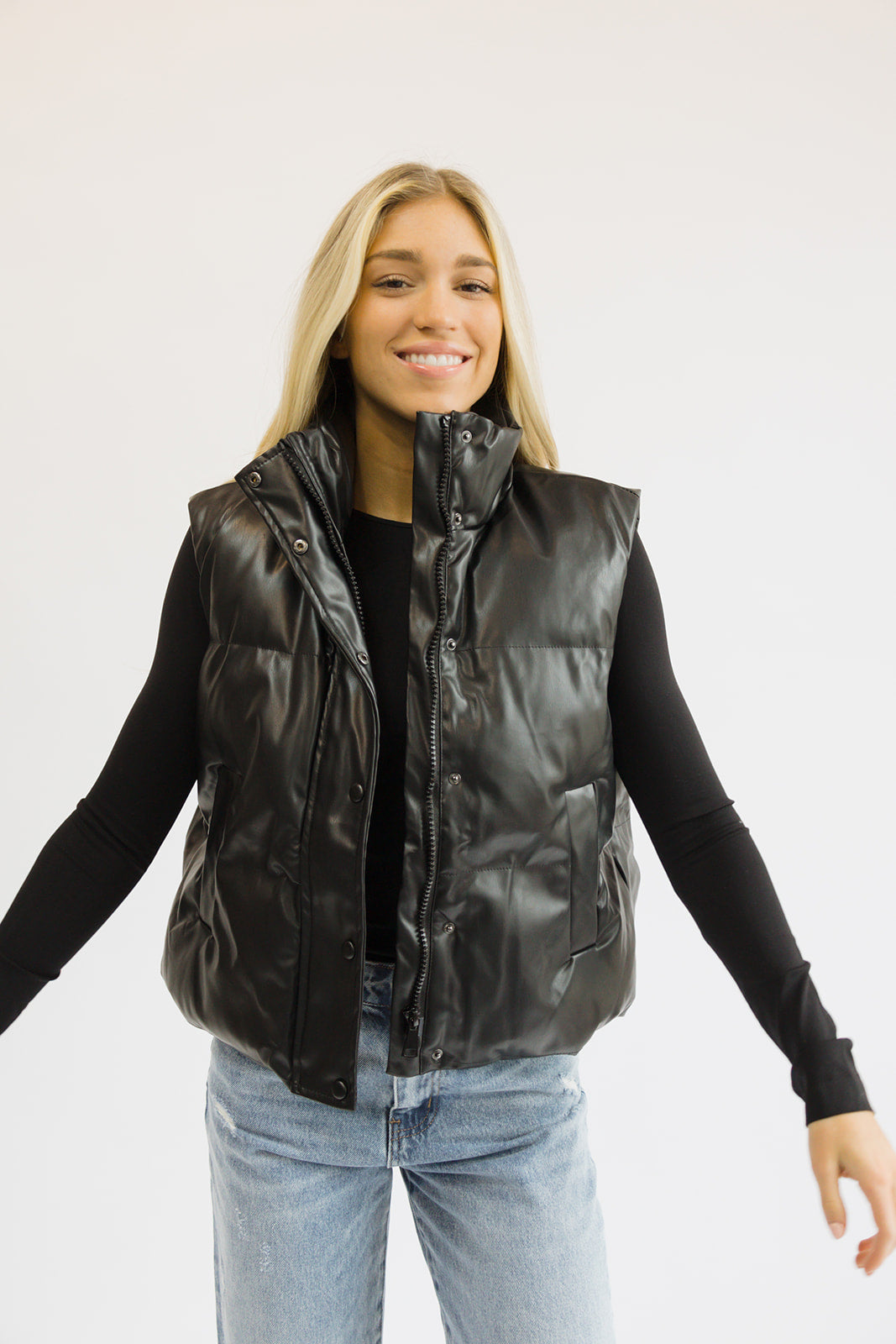 Street Chic Faux Leather Puffer Vest