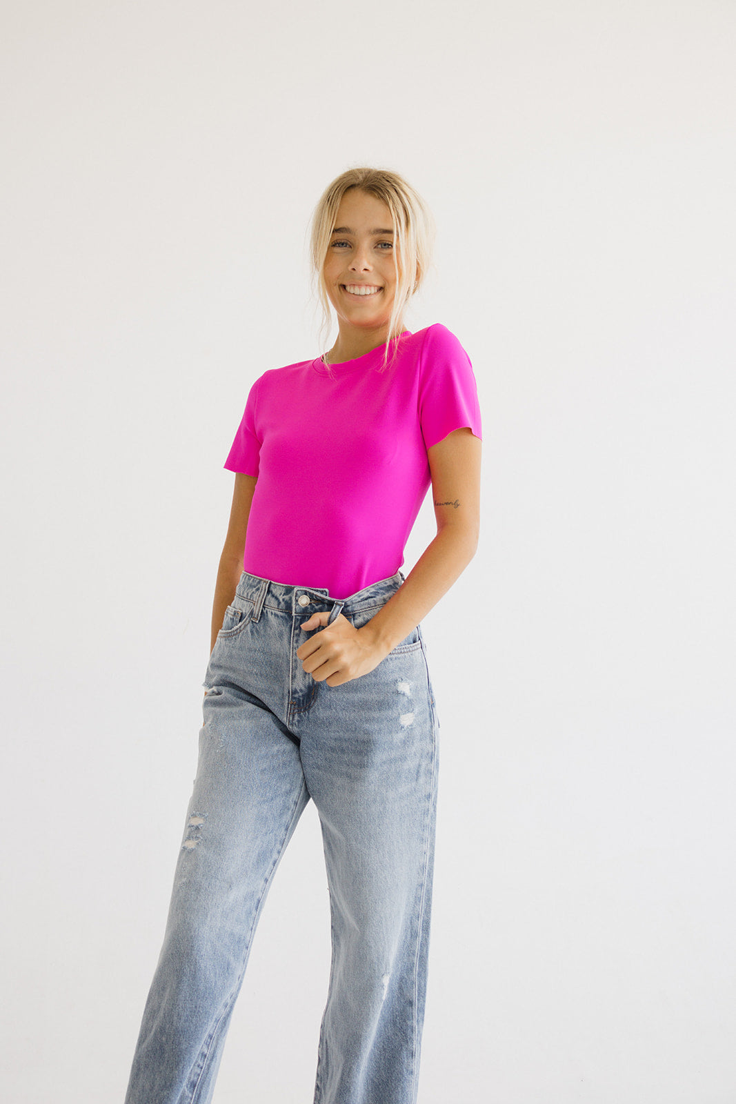Smoothing T-Shirt Bodysuit // Pink Highlighter