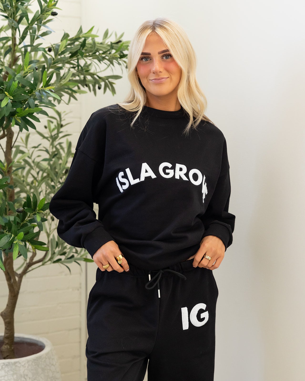 Isla Grove French Terry Wide Leg Pants // Black