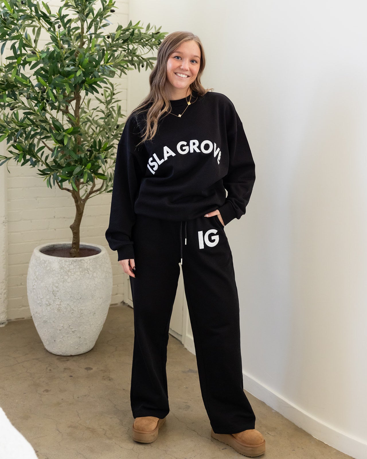 Isla Grove French Terry Wide Leg Pants // Black