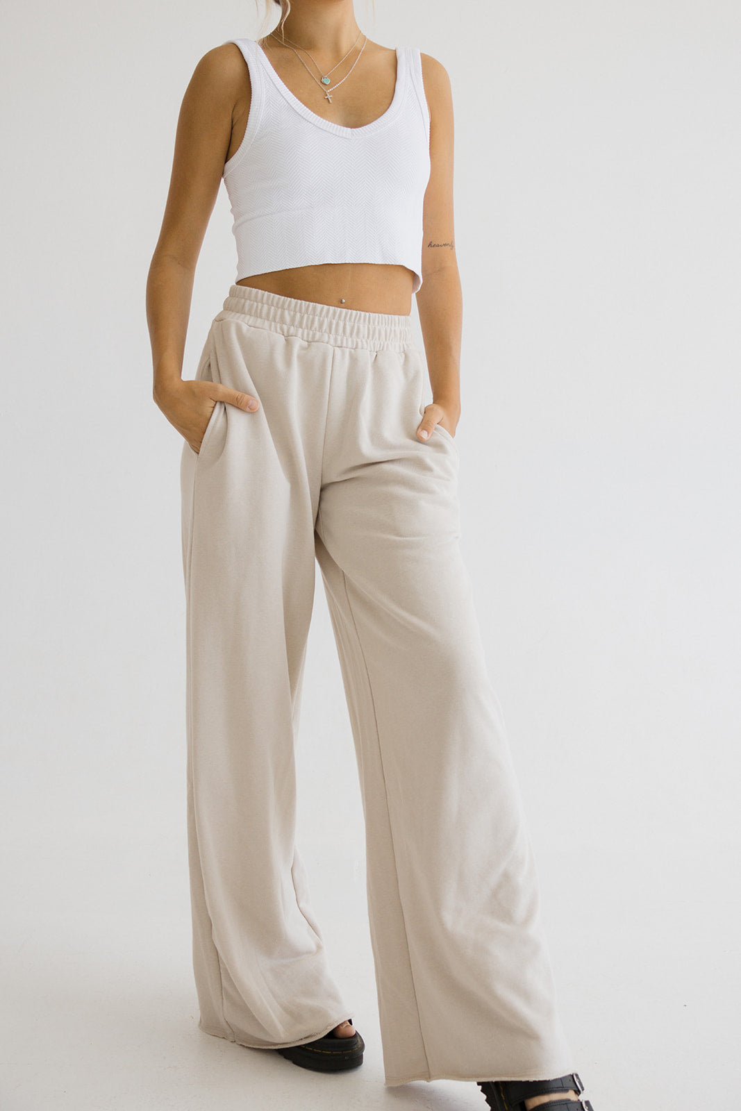 Kira Wide Leg Sweatpants // Beige