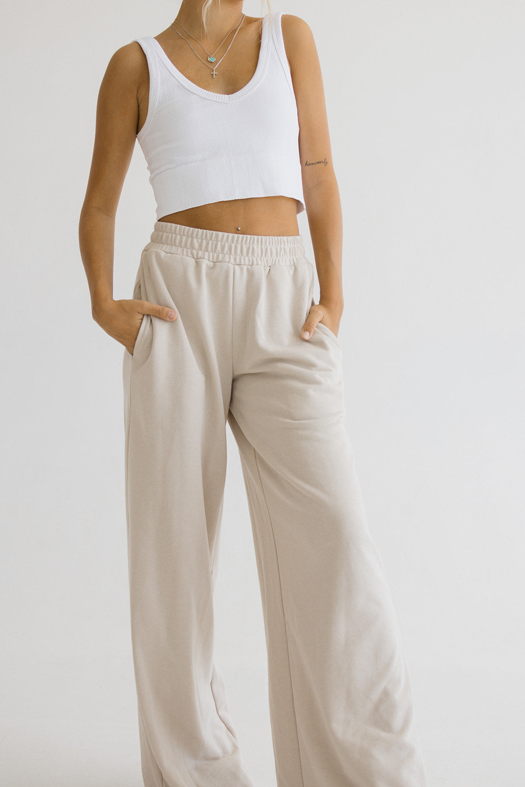 Kira Wide Leg Sweatpants // Beige