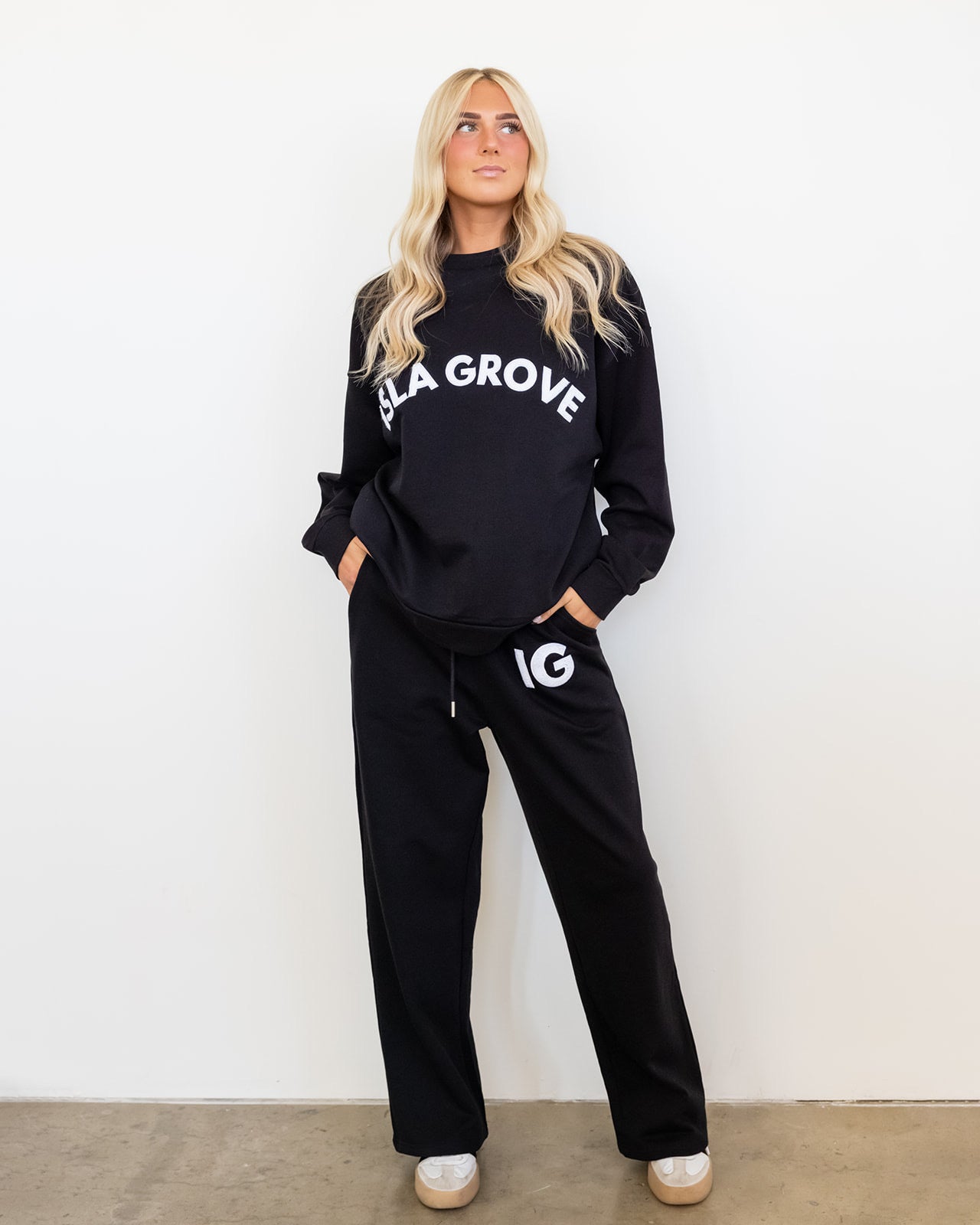Isla Grove French Terry Wide Leg Pants // Black