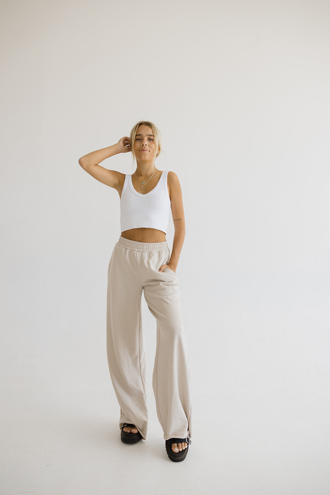 Kira Wide Leg Sweatpants // Beige