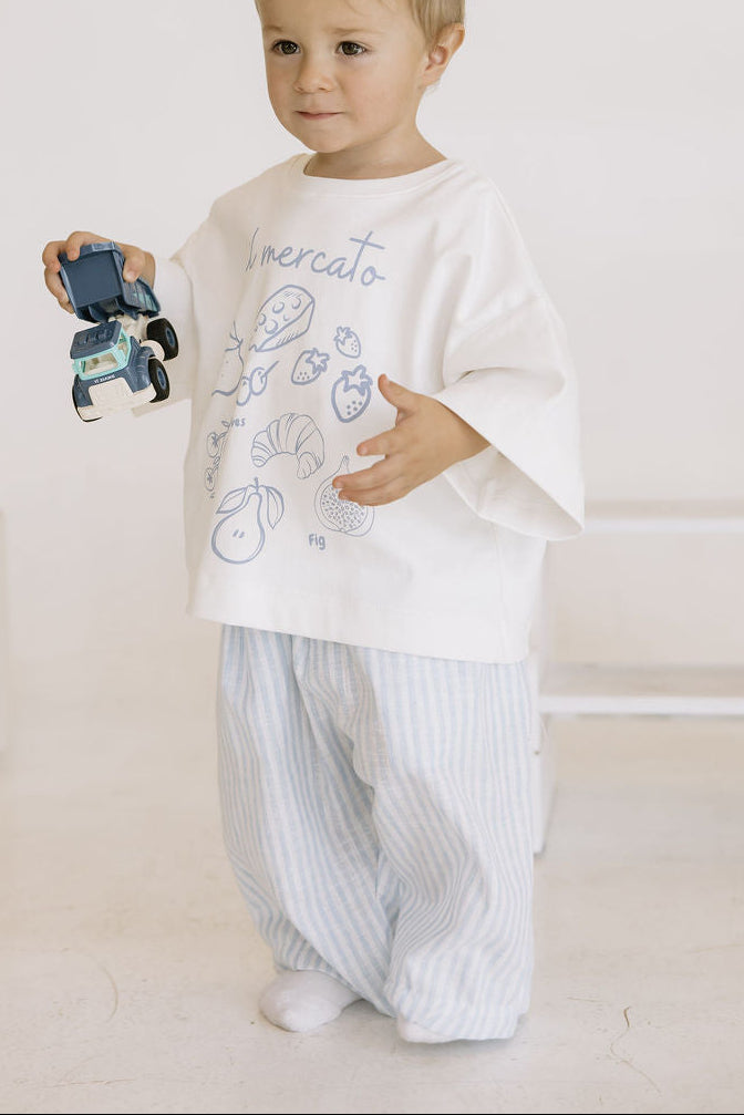 Kids Blue Linen Stripe Pants