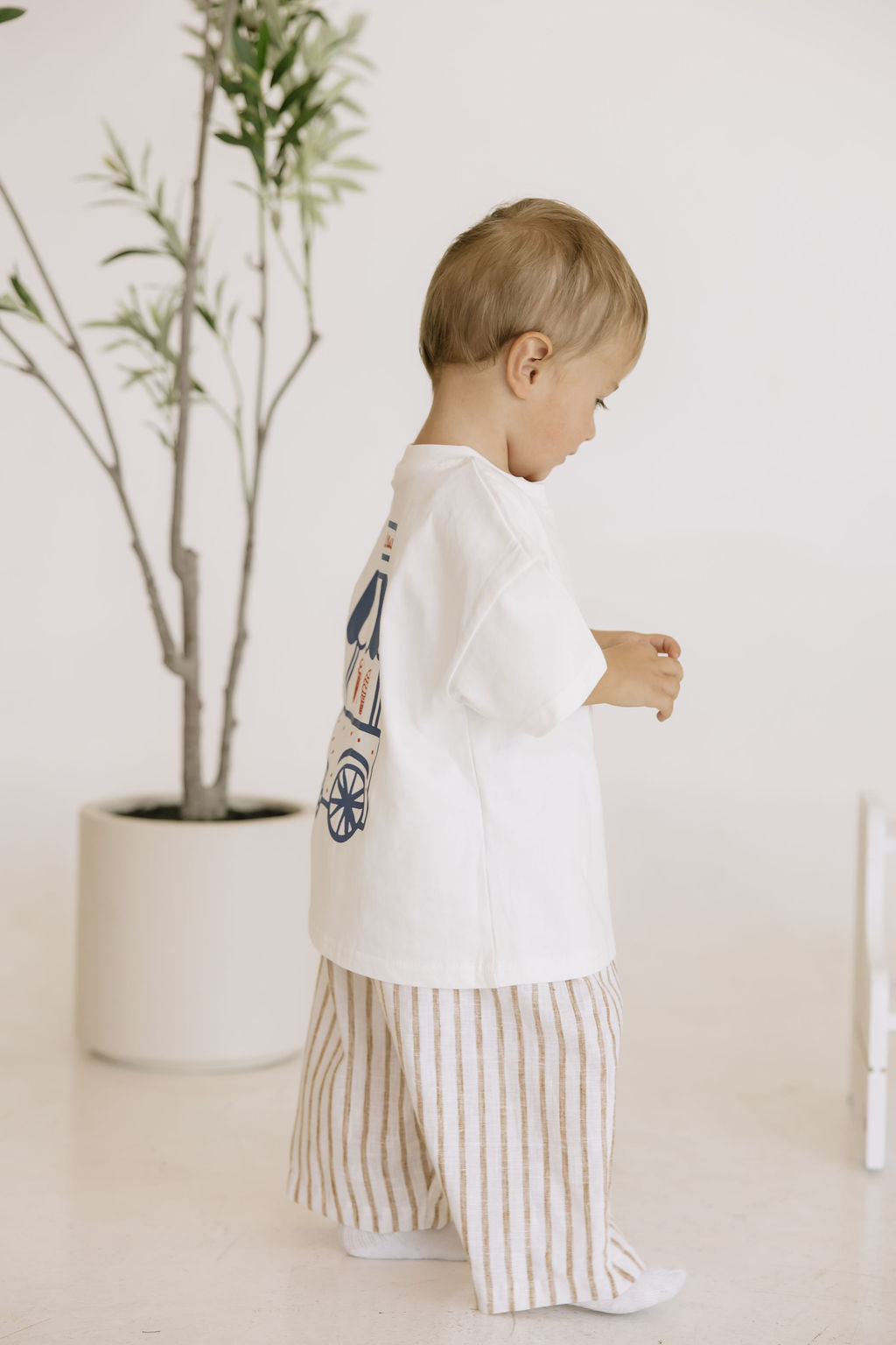 Kids Beige Linen Stripe Pants