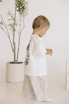 Kids Beige Linen Stripe Pants