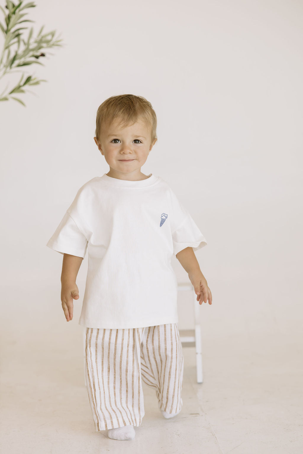 Kids Beige Linen Stripe Pants