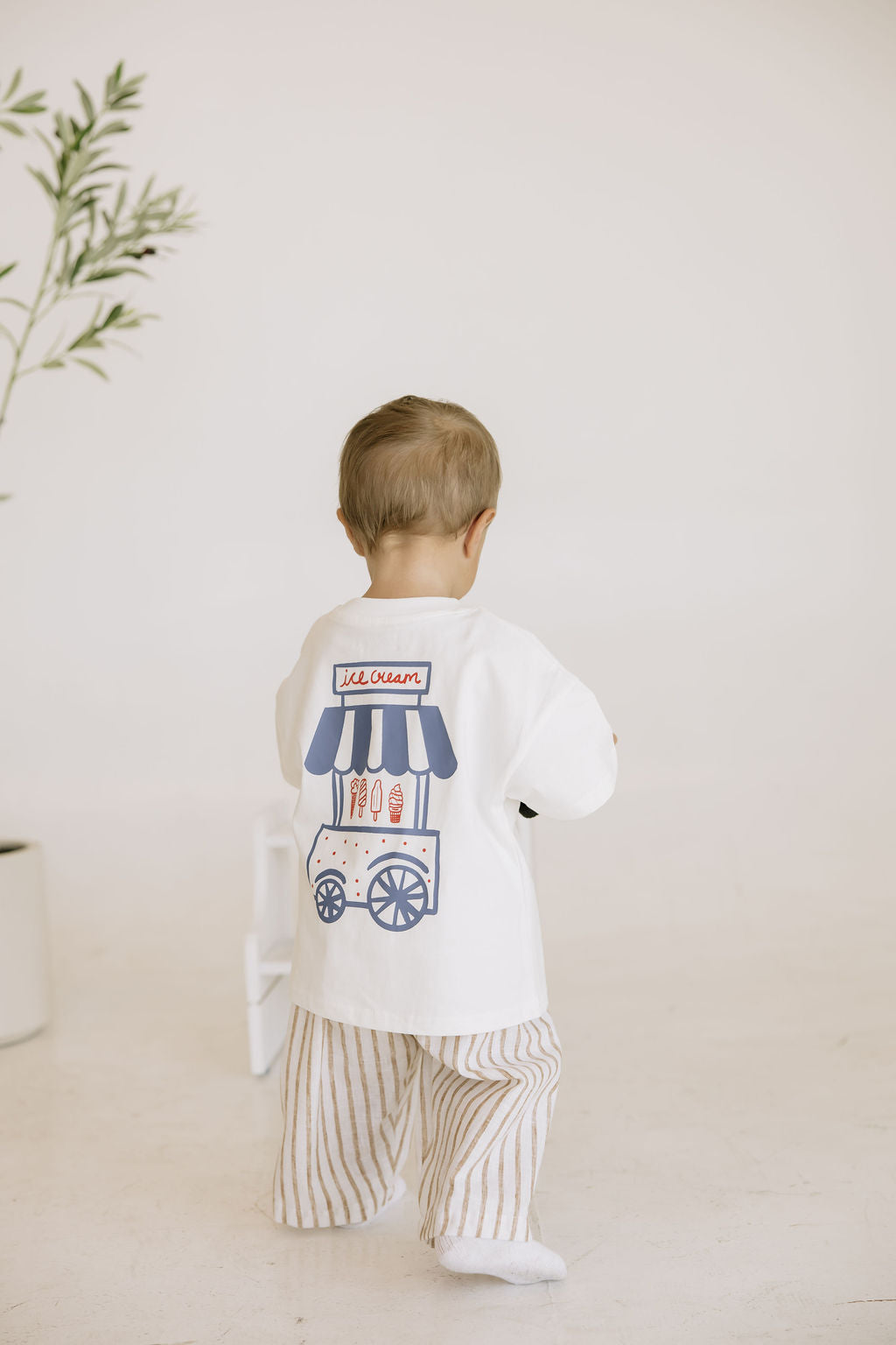 Kids Beige Linen Stripe Pants