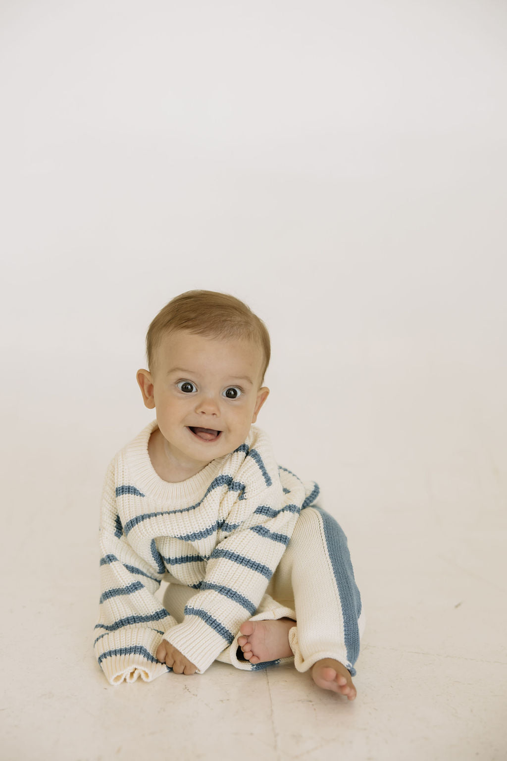 Baby Cream & Blue Knit Pants