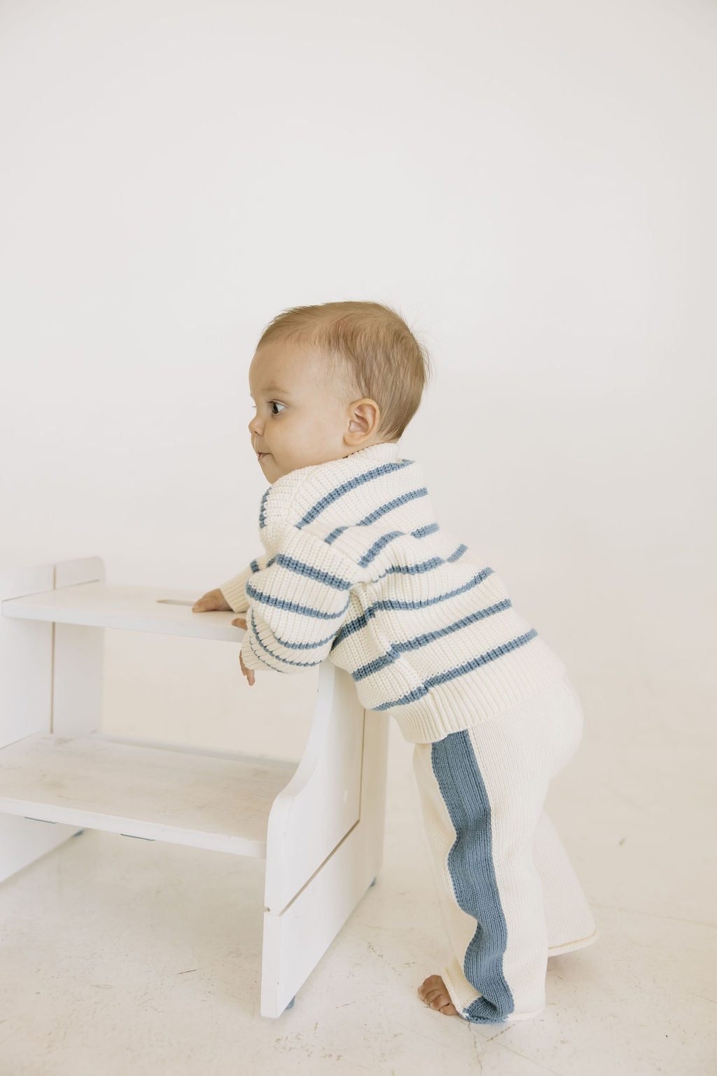 Baby Cream & Blue Knit Pants
