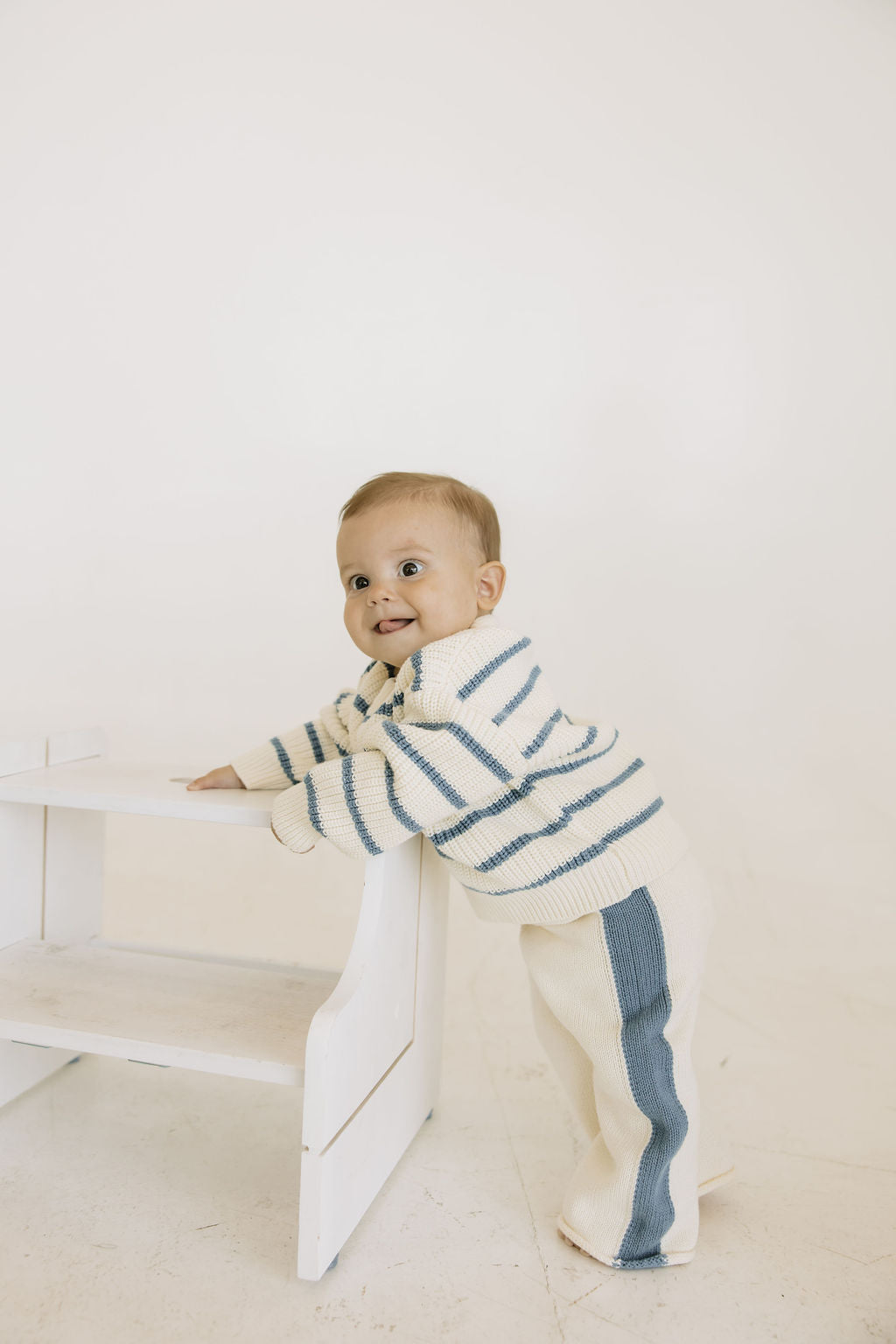 Baby Cream & Blue Knit Pants