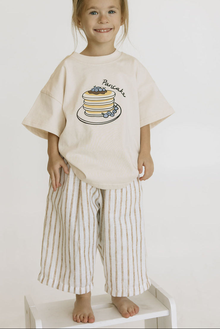 Kids Beige Linen Stripe Pants