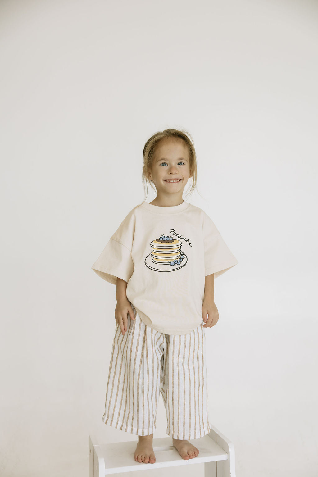 Kids Beige Linen Stripe Pants