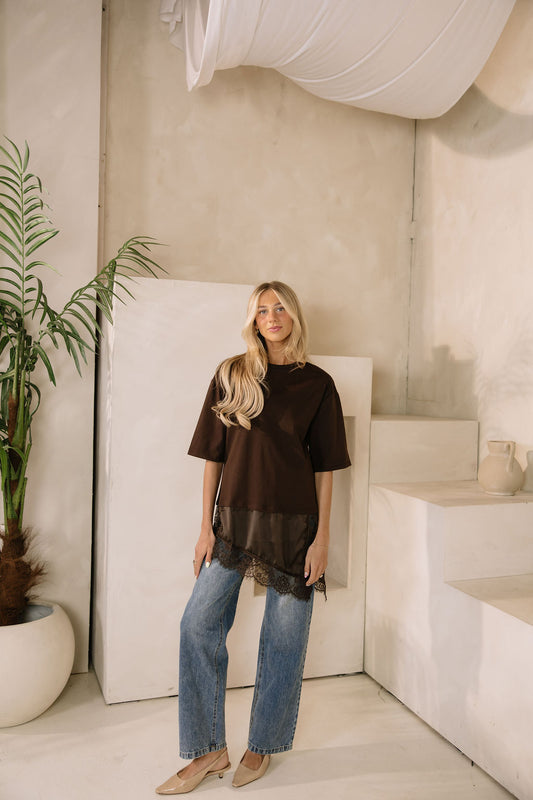 Goldie Combination Lace T-Shirt // Brown