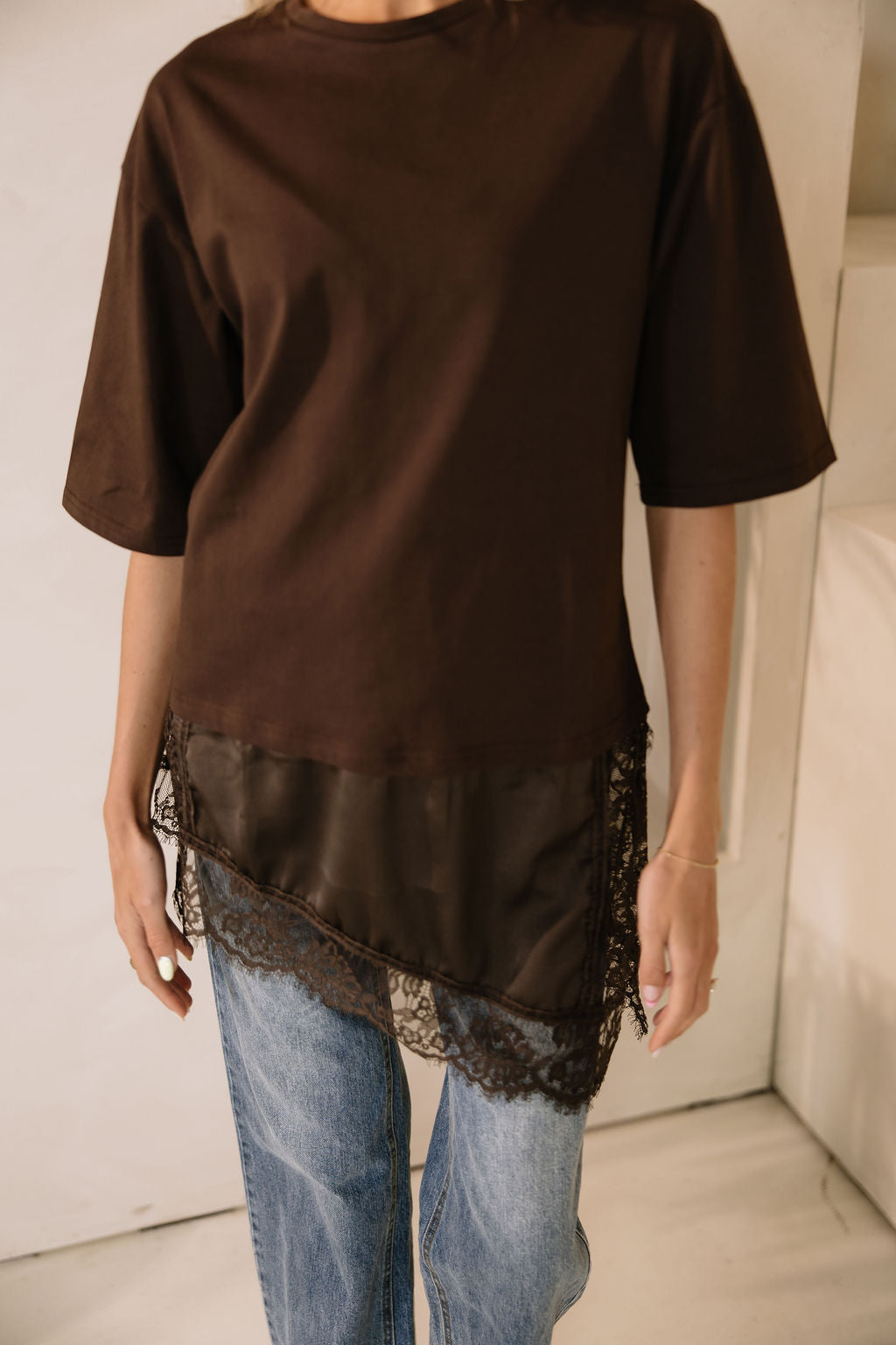 Goldie Combination Lace T-Shirt // Brown