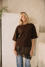 Goldie Combination Lace T-Shirt // Brown