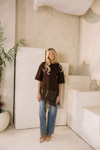 Goldie Combination Lace T-Shirt // Brown