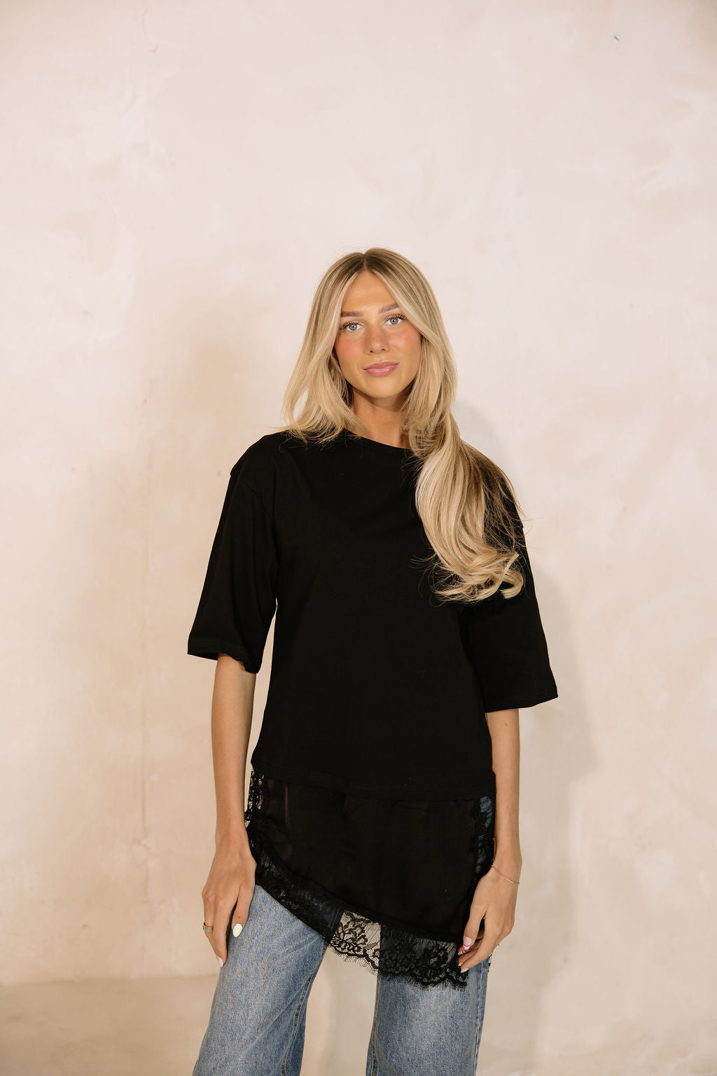 Goldie Combination Lace T-Shirt // Black