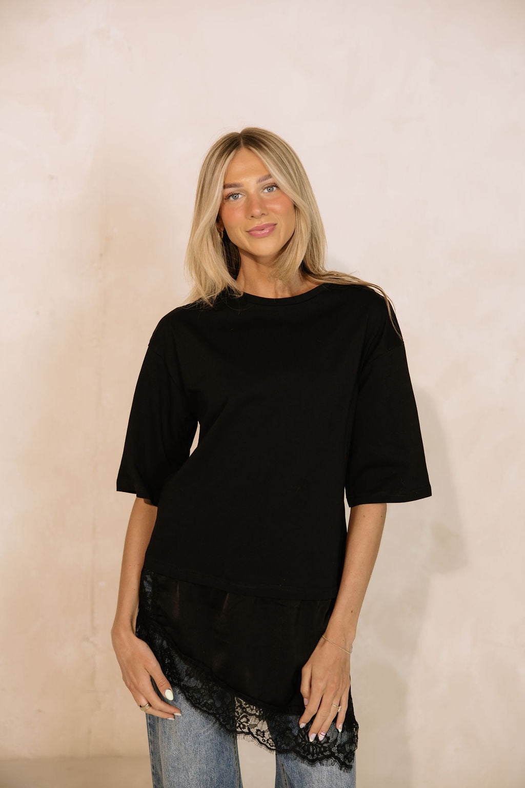 Goldie Combination Lace T-Shirt // Black