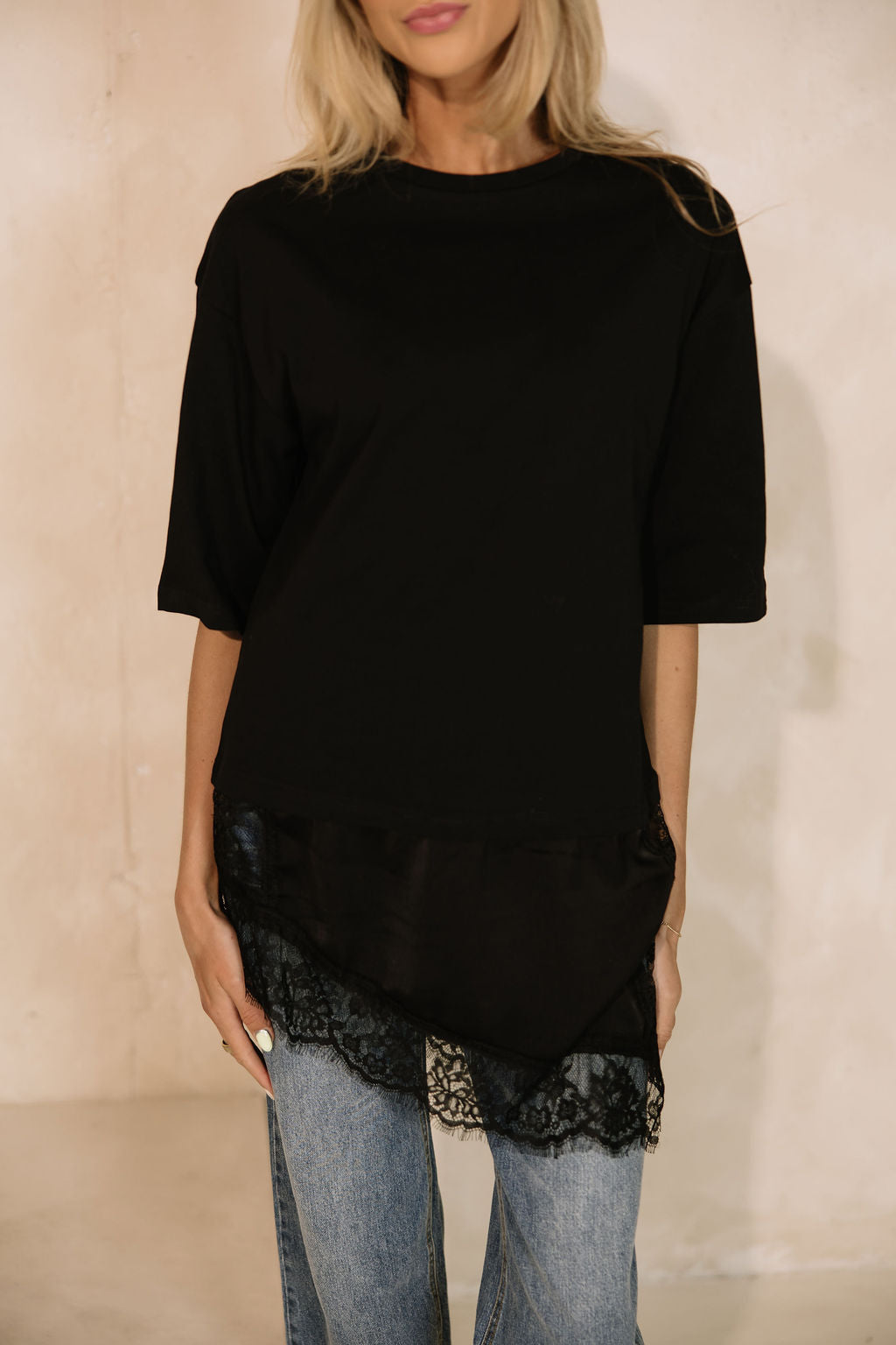 Goldie Combination Lace T-Shirt // Black