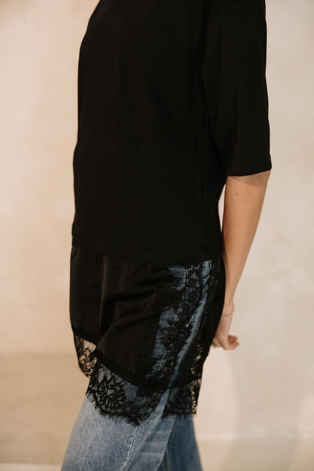 Goldie Combination Lace T-Shirt // Black