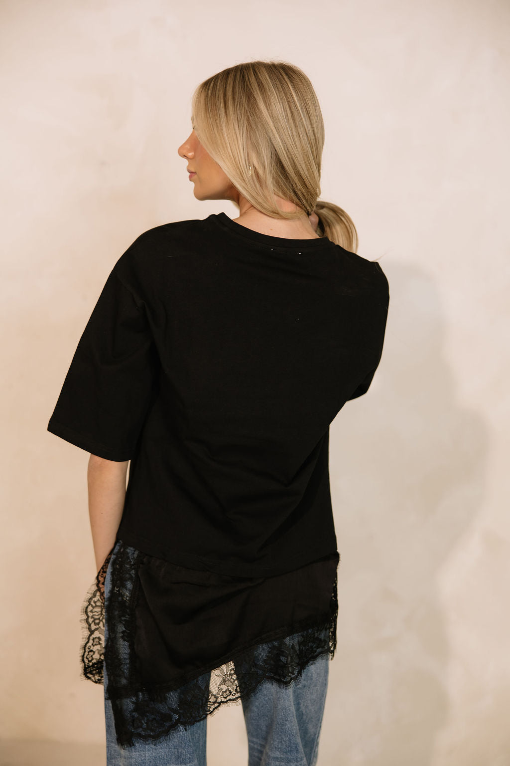 Goldie Combination Lace T-Shirt // Black