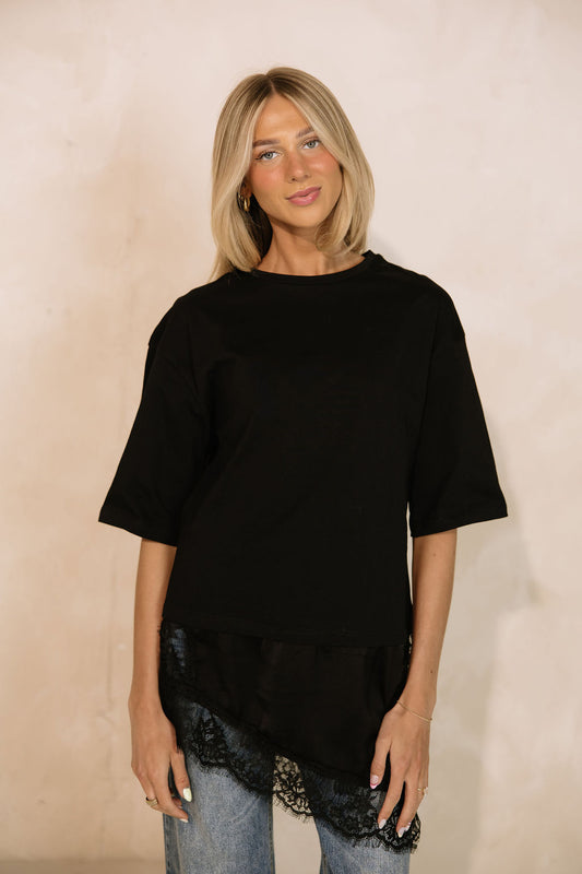 Goldie Combination Lace T-Shirt // Black