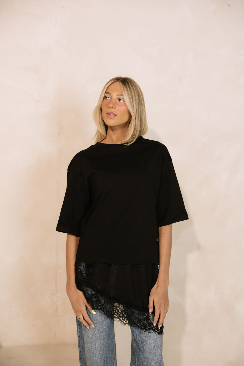 Goldie Combination Lace T-Shirt // Black