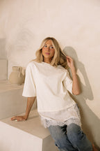 Goldie Combination Lace T-Shirt // Cream