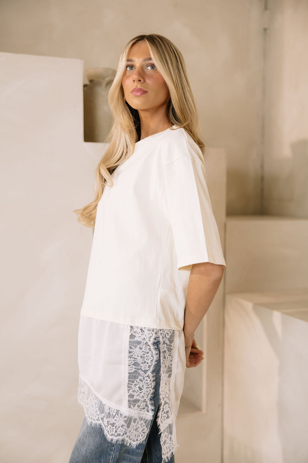 Goldie Combination Lace T-Shirt // Cream – Isla Grove