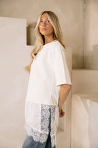 Goldie Combination Lace T-Shirt // Cream