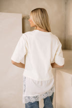 Goldie Combination Lace T-Shirt // Cream