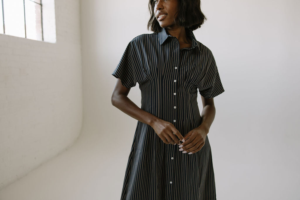 Brooke Pleated Shirt Dress // Navy