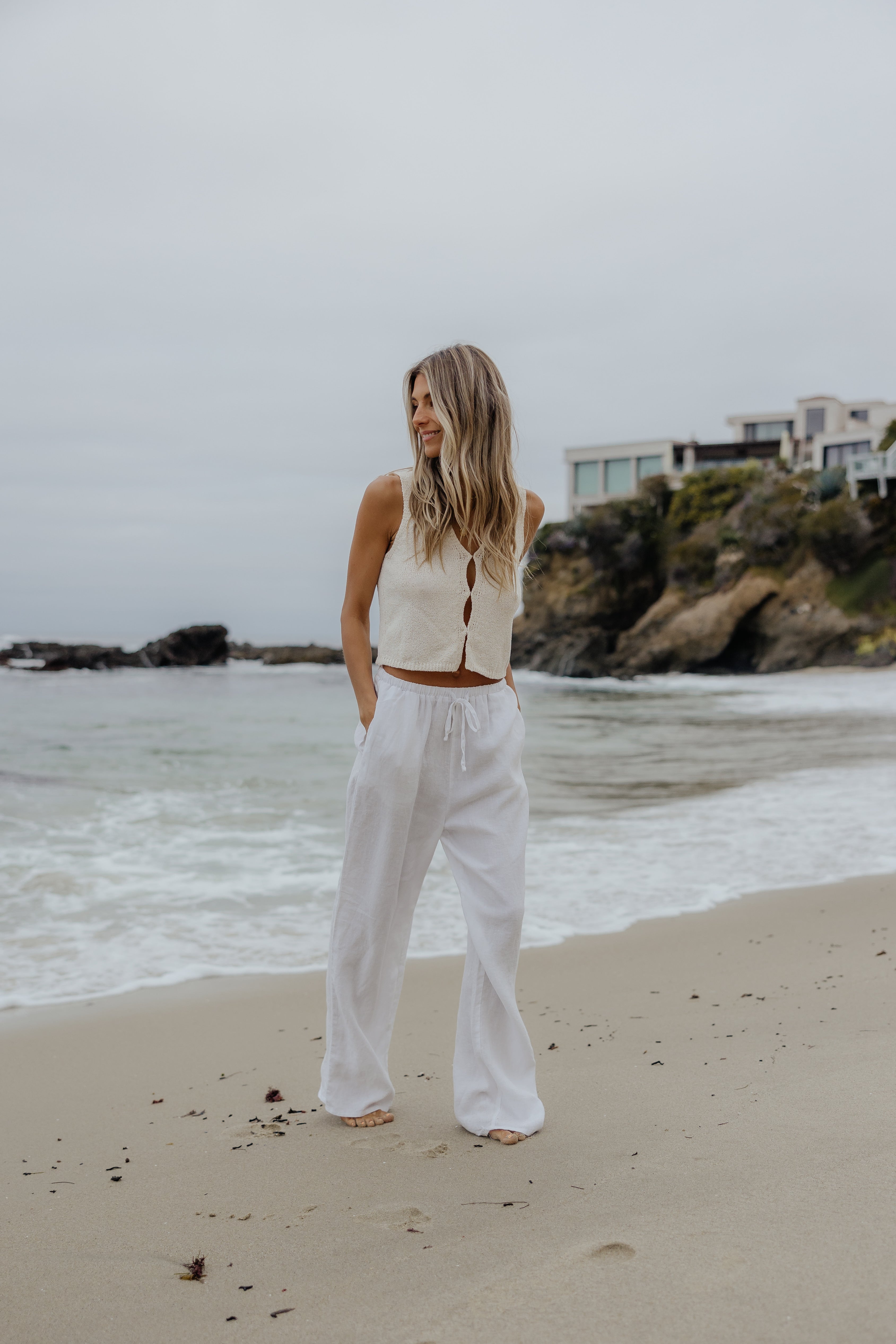 by Together Bondi Linen Pants White White 100 Linen Small